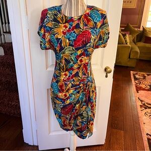 Vintage floral Joni Blair size 7 faux wrap dress D93